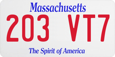 MA license plate 203VT7