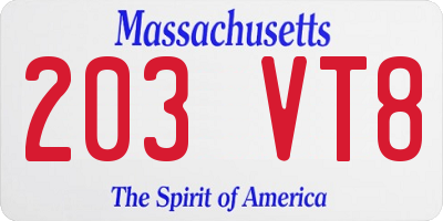 MA license plate 203VT8