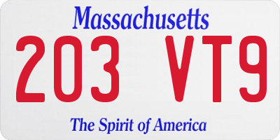 MA license plate 203VT9