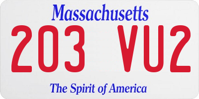 MA license plate 203VU2