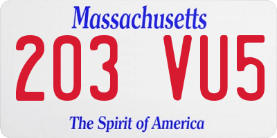 MA license plate 203VU5