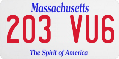 MA license plate 203VU6