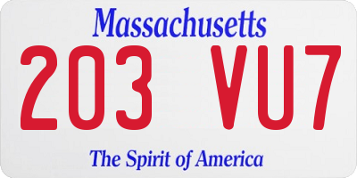 MA license plate 203VU7