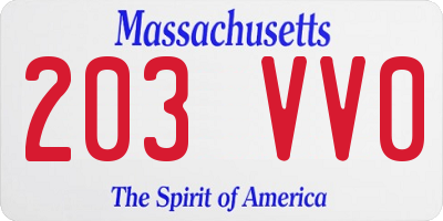 MA license plate 203VV0