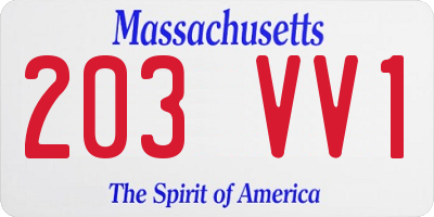 MA license plate 203VV1