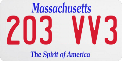 MA license plate 203VV3