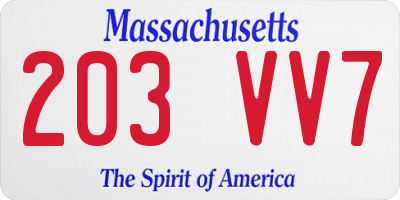 MA license plate 203VV7