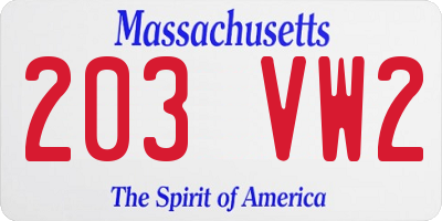 MA license plate 203VW2
