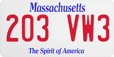 MA license plate 203VW3
