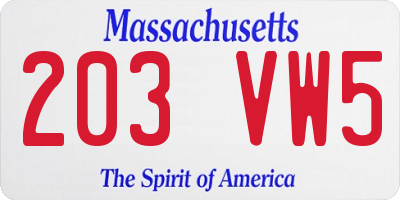 MA license plate 203VW5
