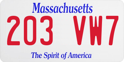 MA license plate 203VW7