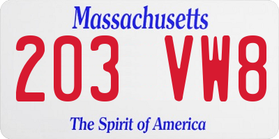 MA license plate 203VW8