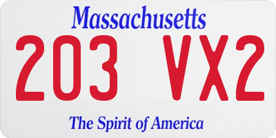 MA license plate 203VX2