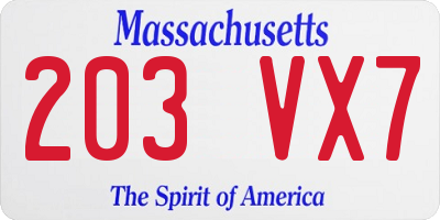 MA license plate 203VX7
