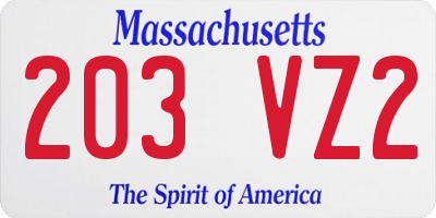 MA license plate 203VZ2