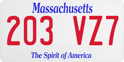MA license plate 203VZ7