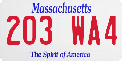 MA license plate 203WA4