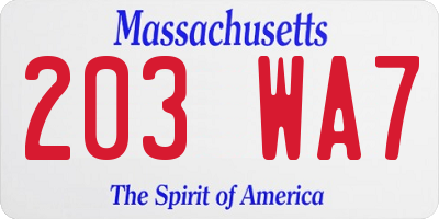 MA license plate 203WA7