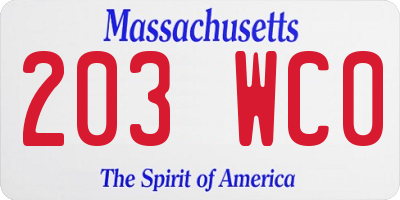 MA license plate 203WC0
