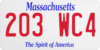 MA license plate 203WC4