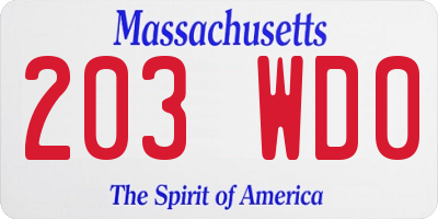 MA license plate 203WD0