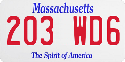 MA license plate 203WD6