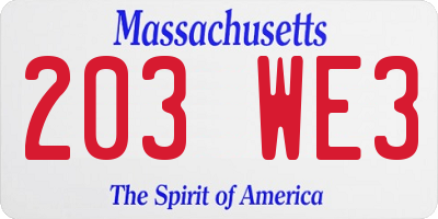 MA license plate 203WE3