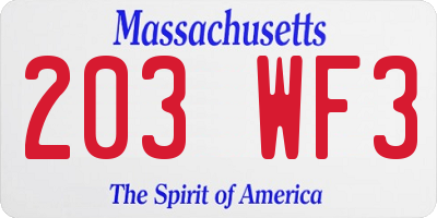 MA license plate 203WF3