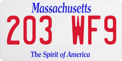 MA license plate 203WF9