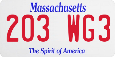 MA license plate 203WG3