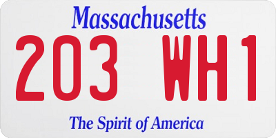MA license plate 203WH1