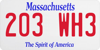 MA license plate 203WH3