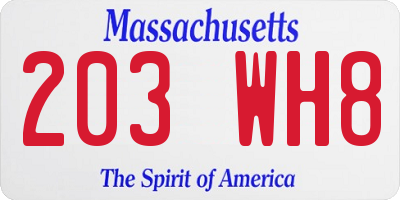 MA license plate 203WH8
