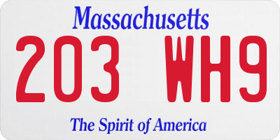 MA license plate 203WH9