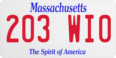 MA license plate 203WI0