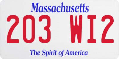 MA license plate 203WI2