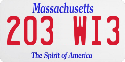 MA license plate 203WI3
