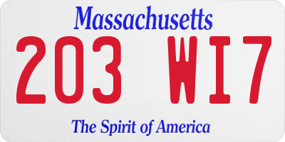 MA license plate 203WI7