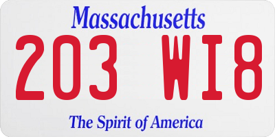 MA license plate 203WI8