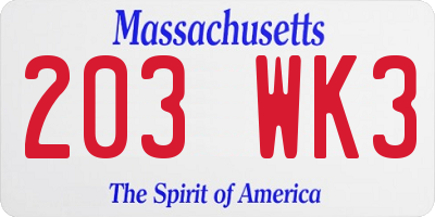 MA license plate 203WK3