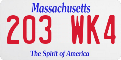 MA license plate 203WK4