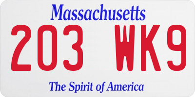 MA license plate 203WK9