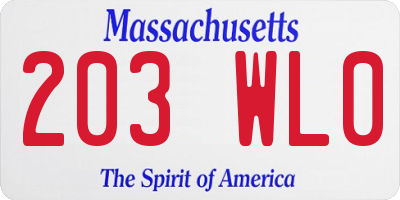 MA license plate 203WL0