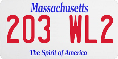 MA license plate 203WL2