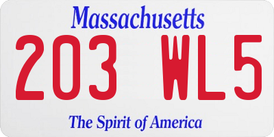 MA license plate 203WL5