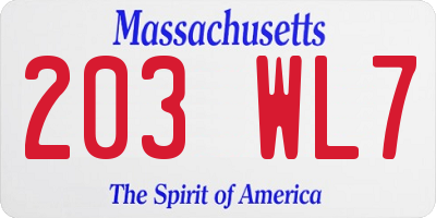 MA license plate 203WL7