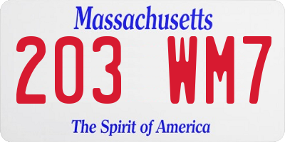 MA license plate 203WM7
