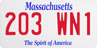 MA license plate 203WN1