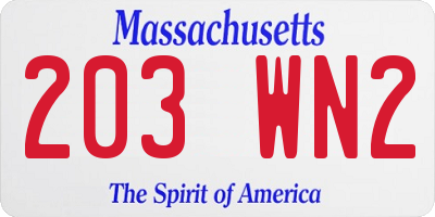 MA license plate 203WN2