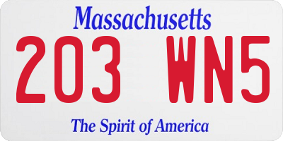 MA license plate 203WN5